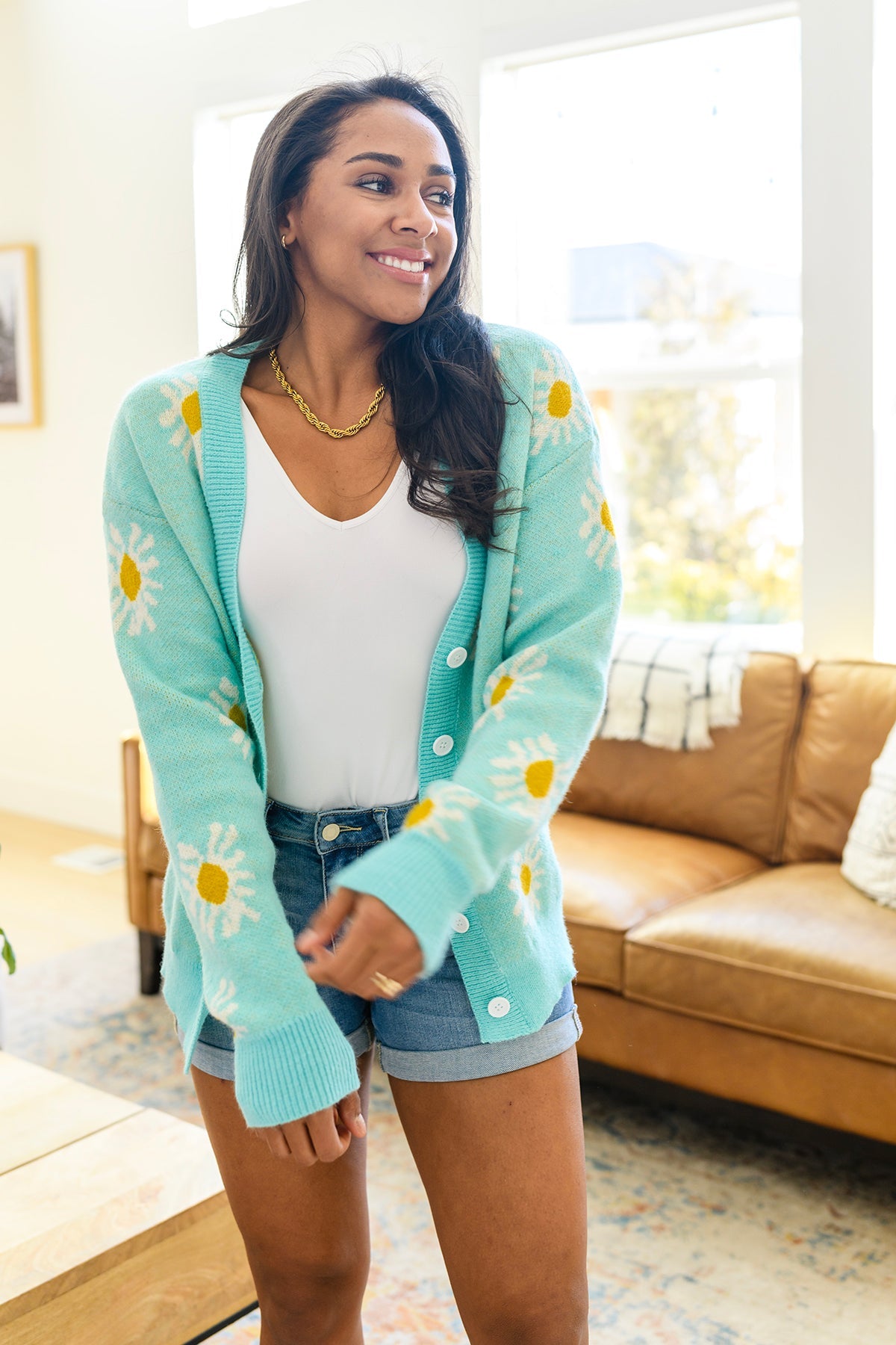 Daisy Dreamer Floral Cardigan Aqua S