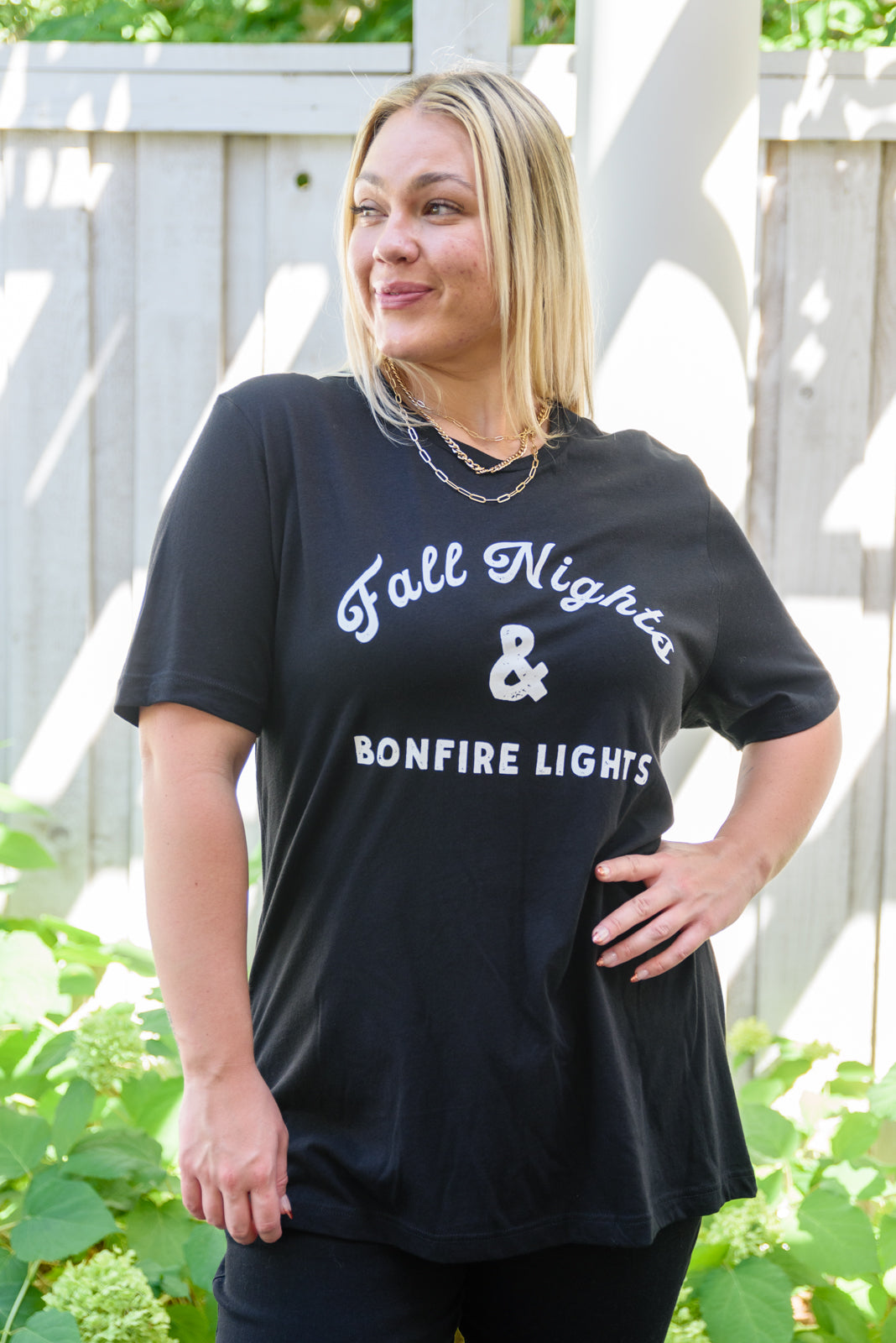 Fall Nights + Bonfire Lights Graphic Tee Black 1XL