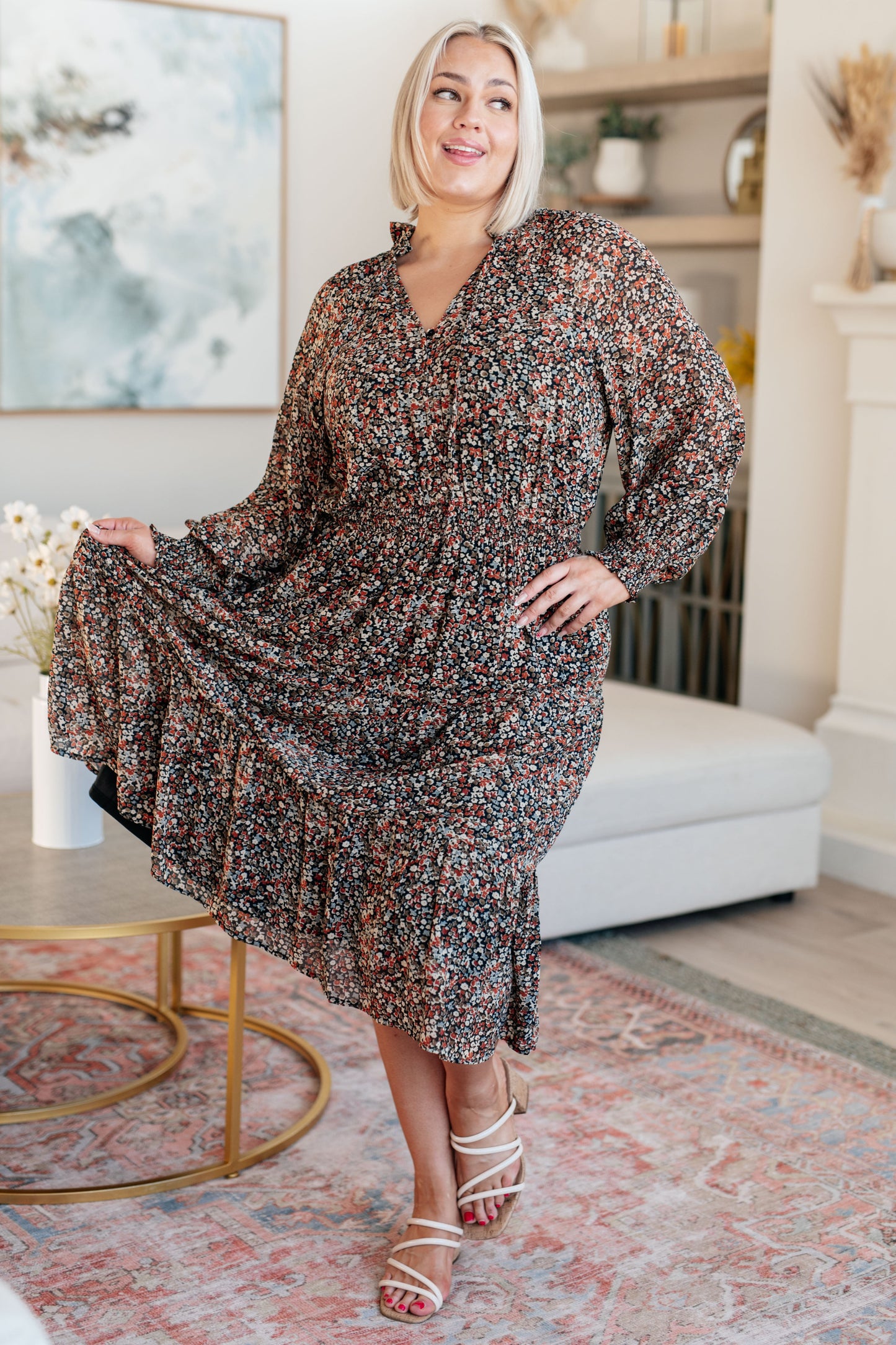 Whimsy Wonderland Ditsy Floral Maxi Dress Black Ditsy Floral 1XL