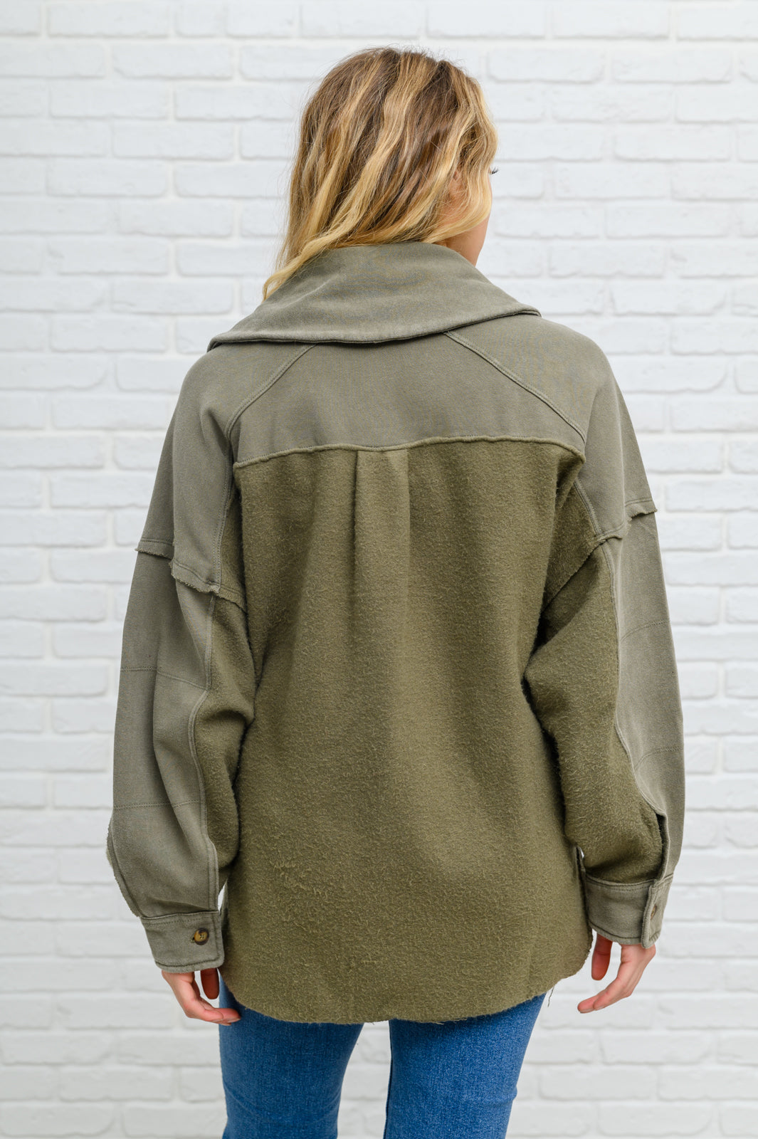Come My Way French Terry Mineral Wash Jacket In Olive
