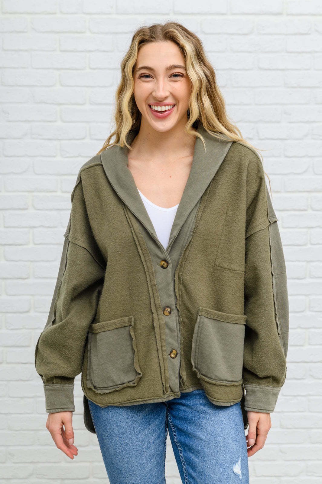 Come My Way French Terry Mineral Wash Jacket In Olive