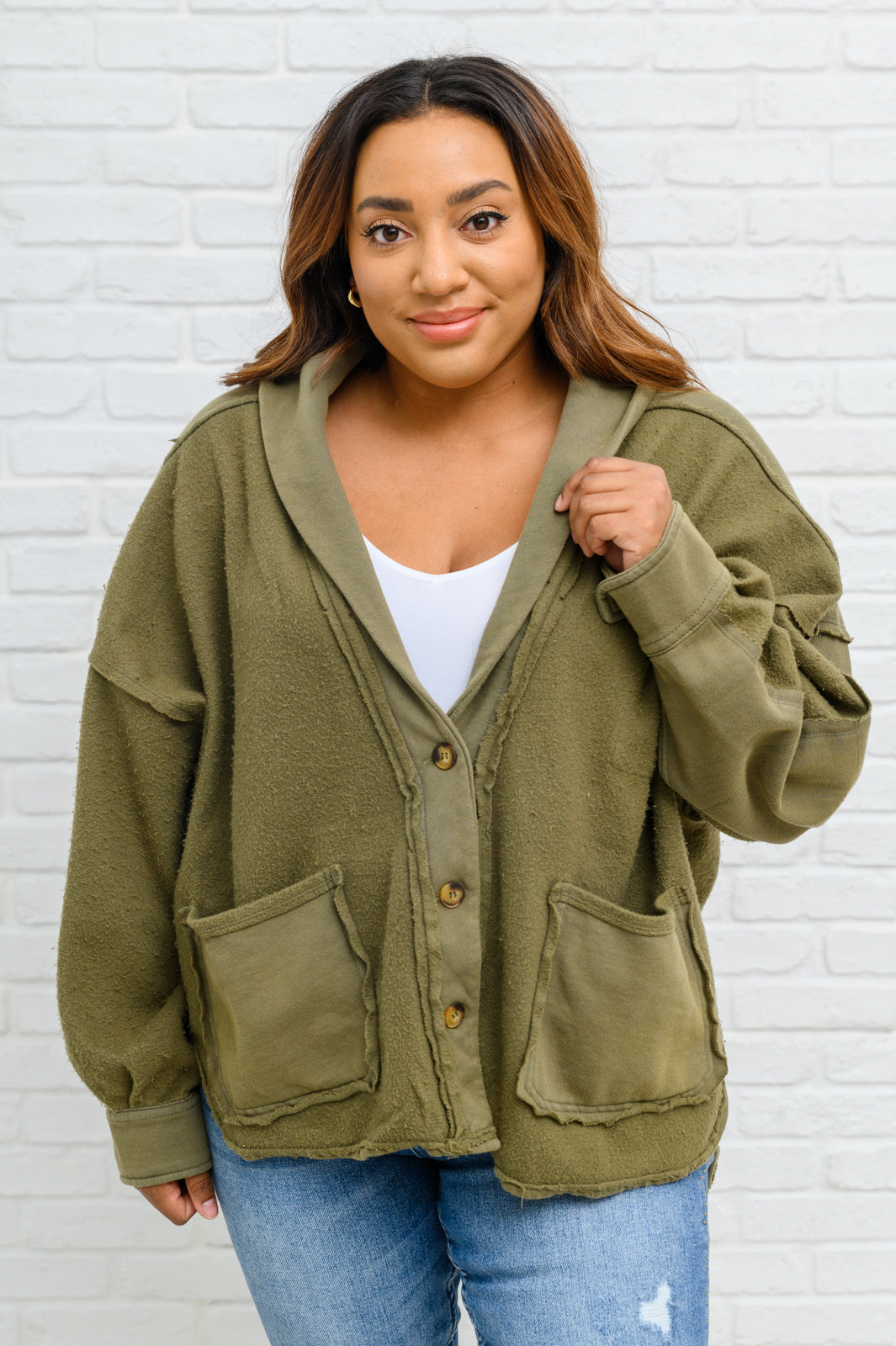Come My Way French Terry Mineral Wash Jacket In Olive