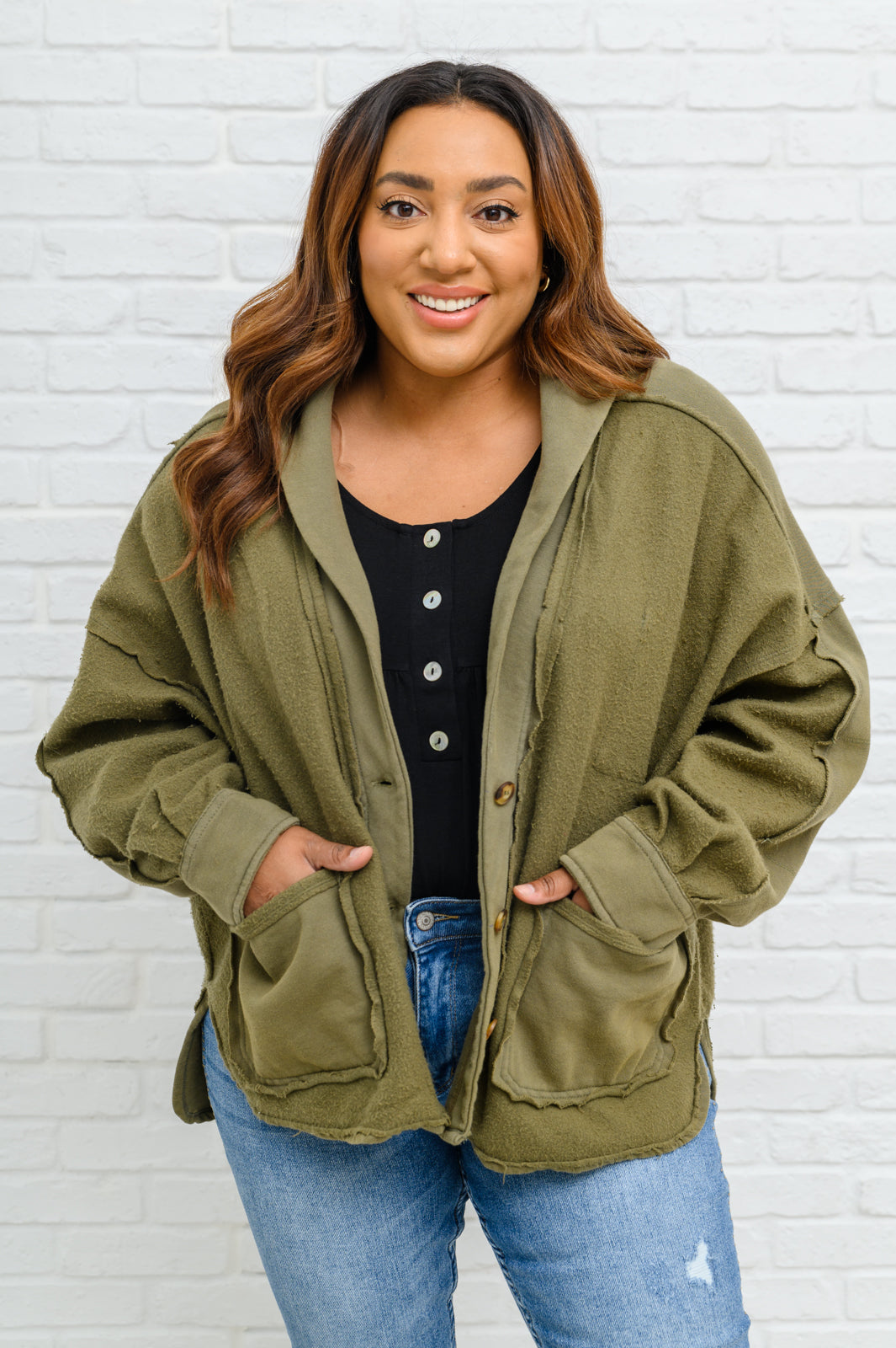 Come My Way French Terry Mineral Wash Jacket In Olive Olive 1XL