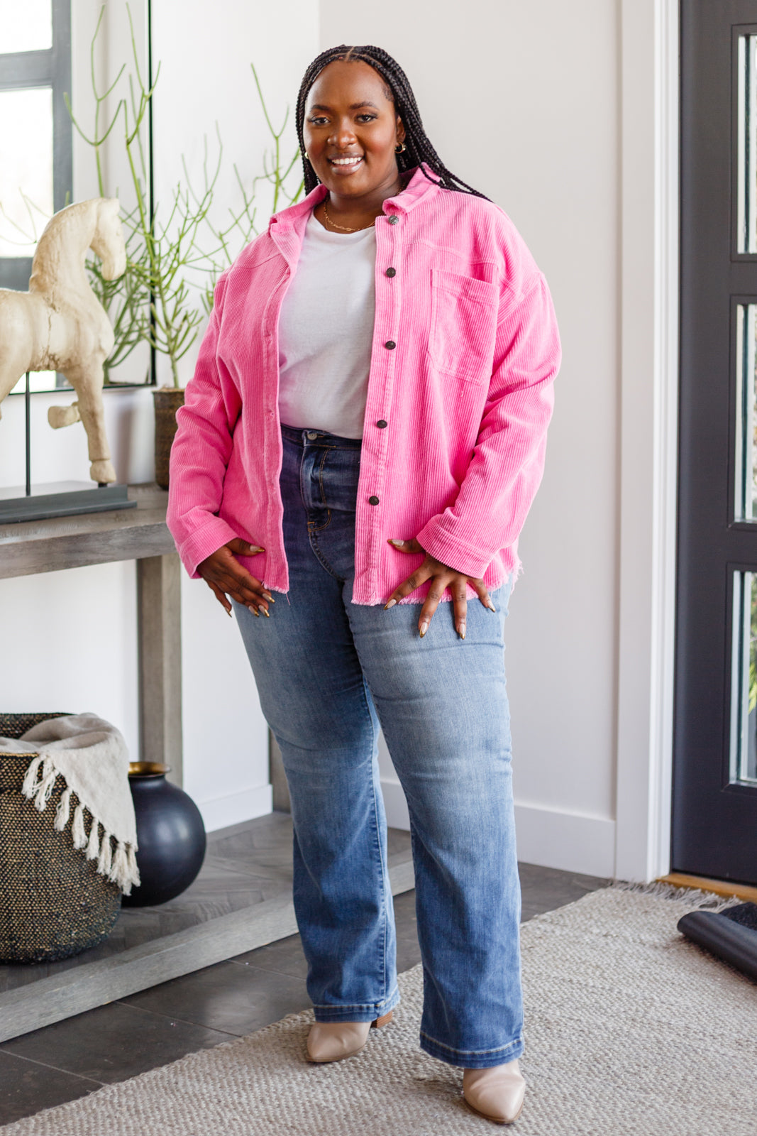 Raw Feelings Corduroy Pink Shacket