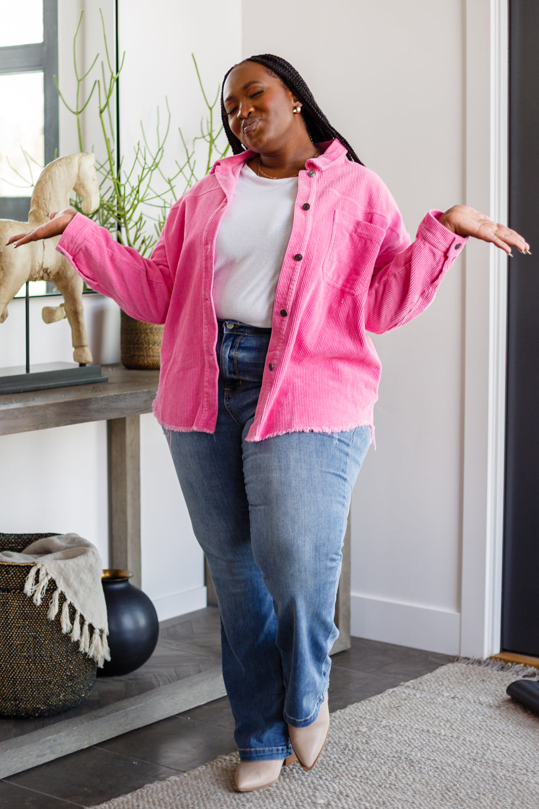 Raw Feelings Corduroy Pink Shacket