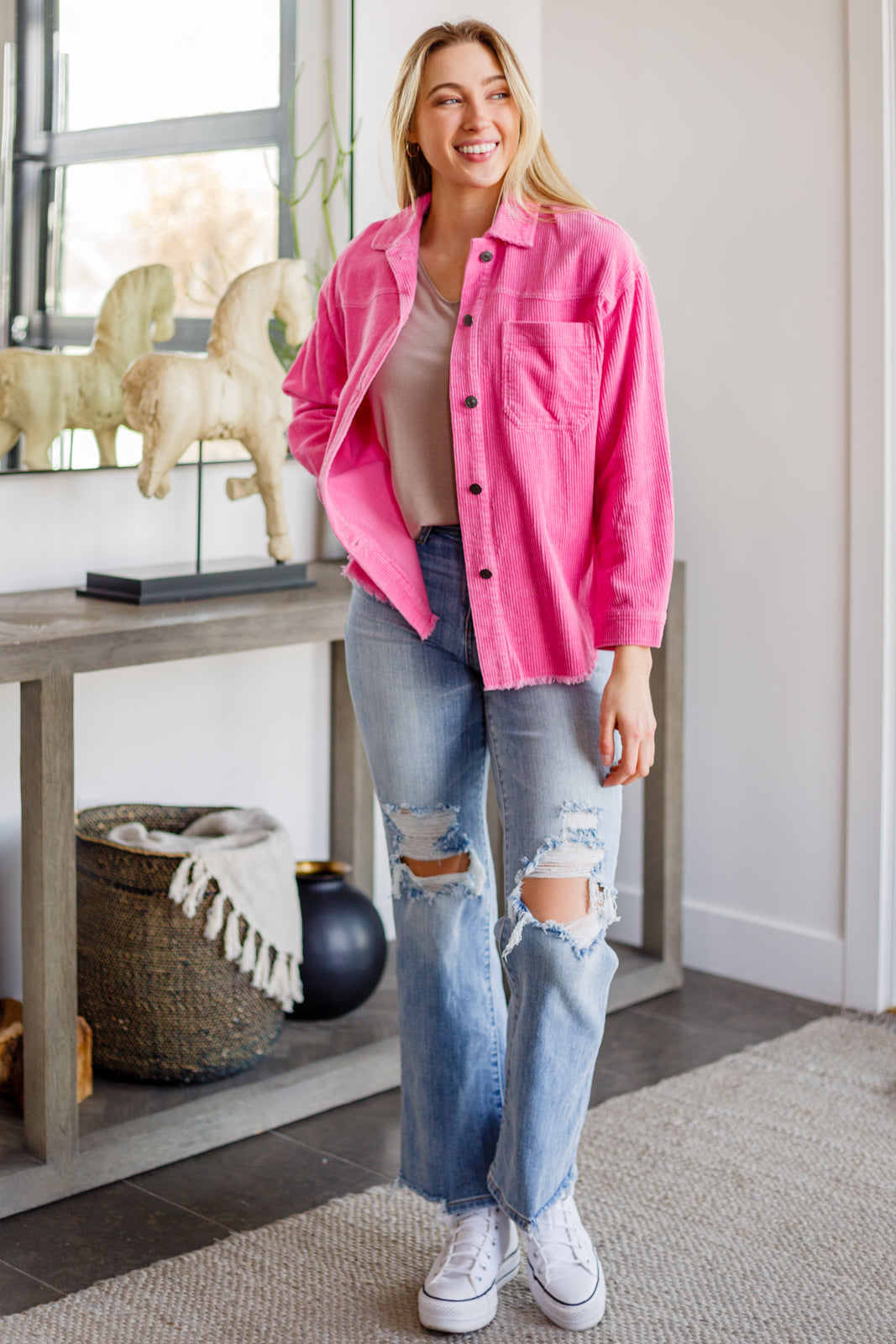 Raw Feelings Corduroy Pink Shacket