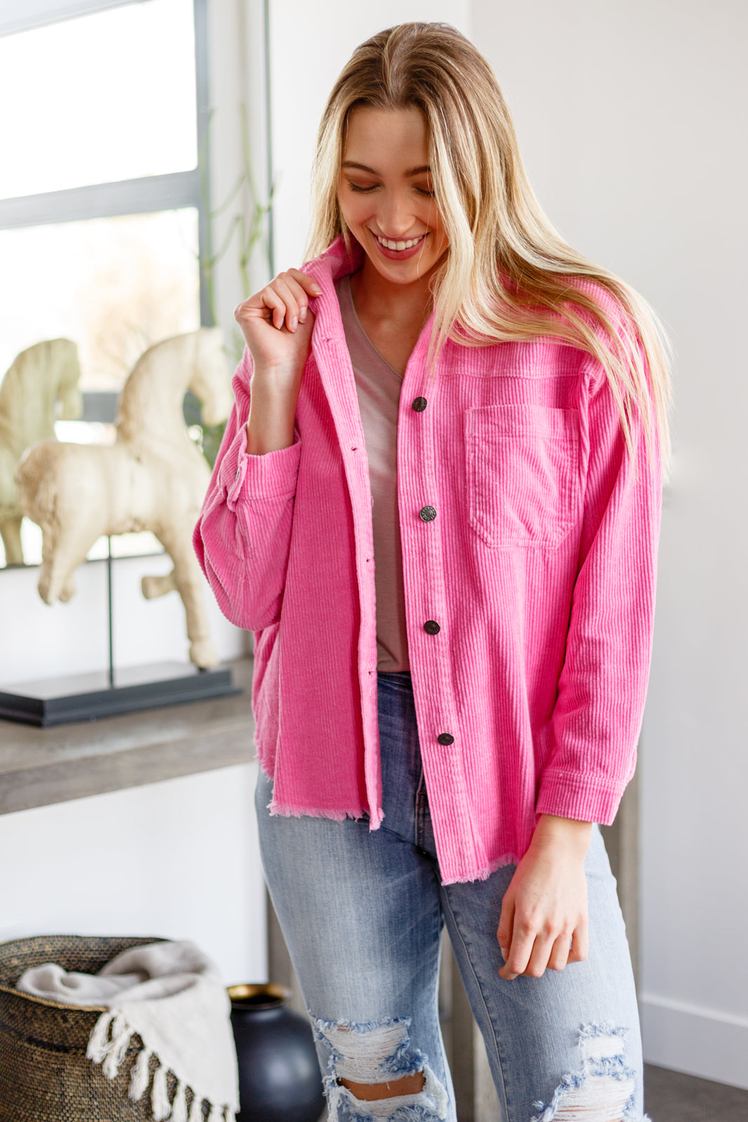 Raw Feelings Corduroy Pink Shacket S Pink