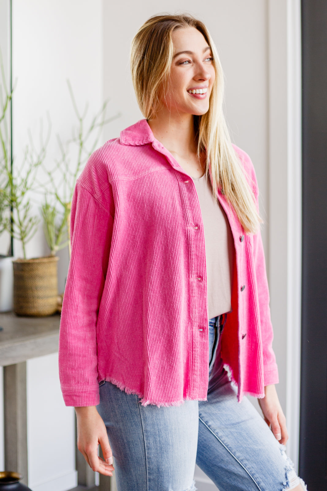 Raw Feelings Corduroy Pink Shacket