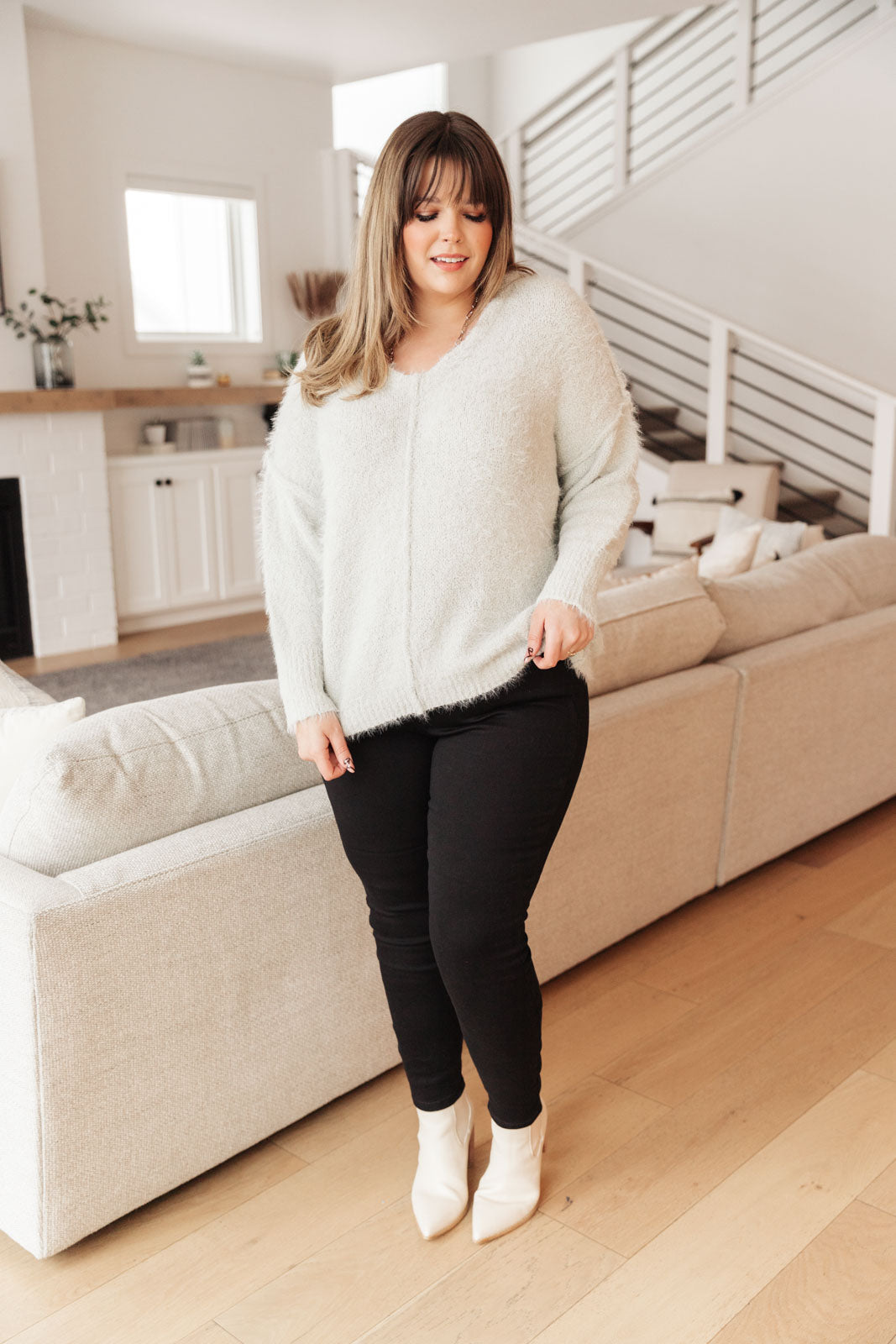 Better than Bae Fuzzy Sweater in Light Gray