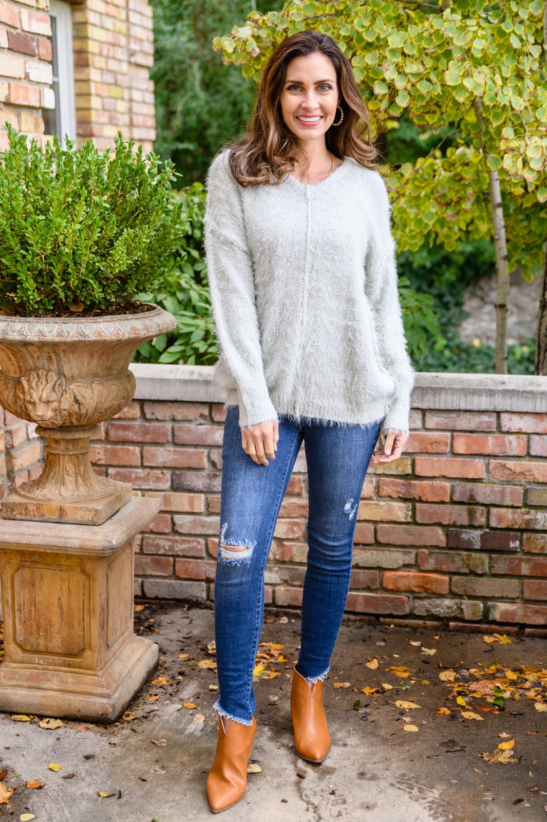 Better than Bae Fuzzy Sweater in Light Gray