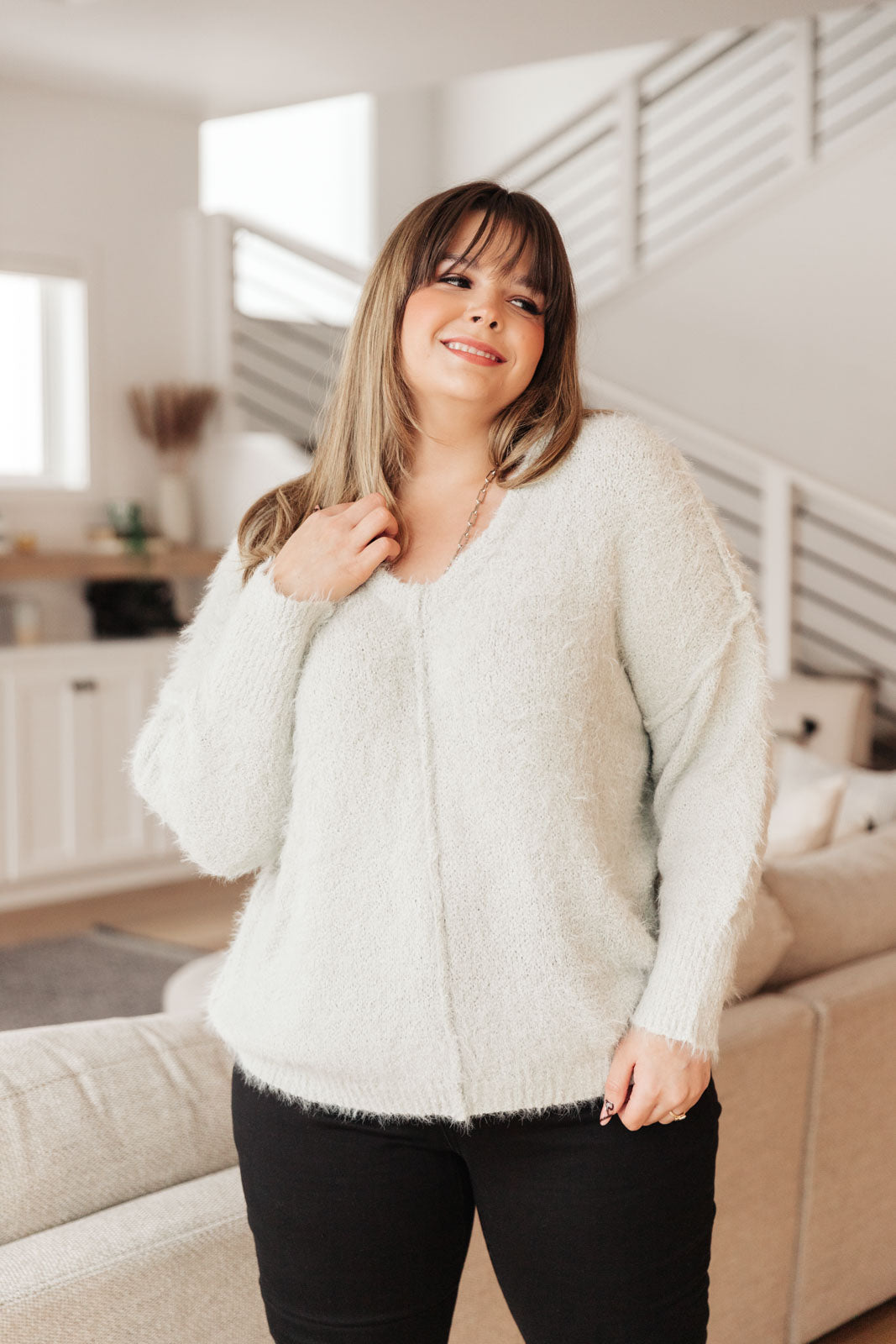Better than Bae Fuzzy Sweater in Light Gray
