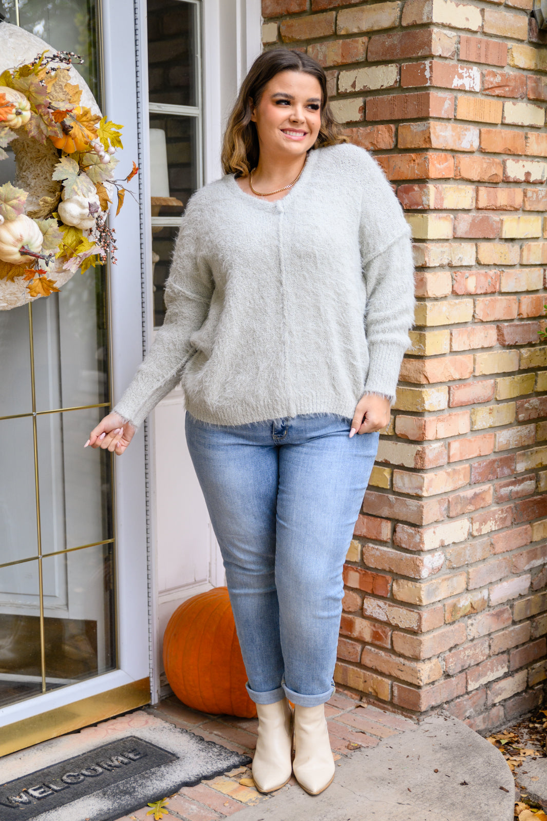 Better than Bae Fuzzy Sweater in Light Gray