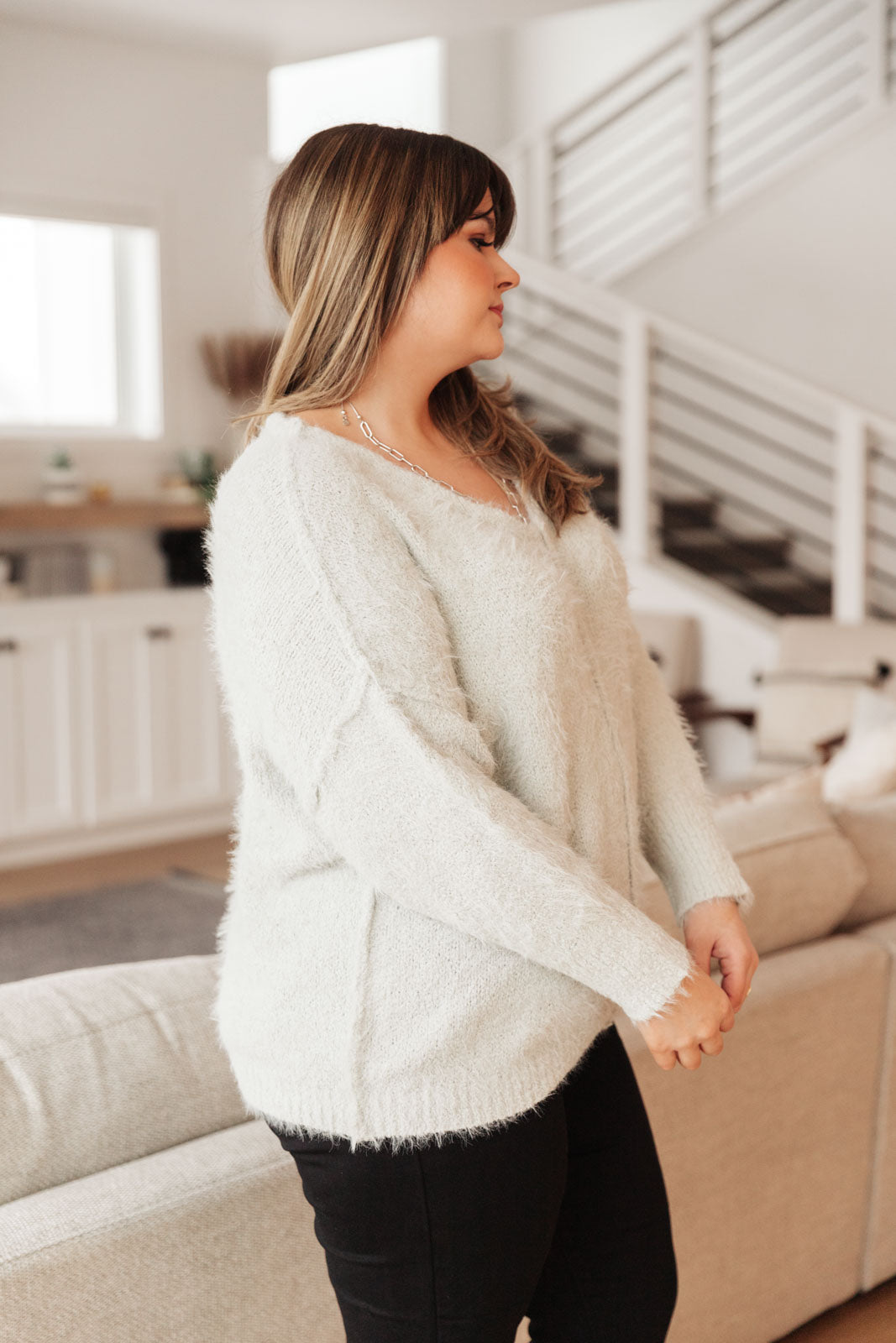 Better than Bae Fuzzy Sweater in Light Gray