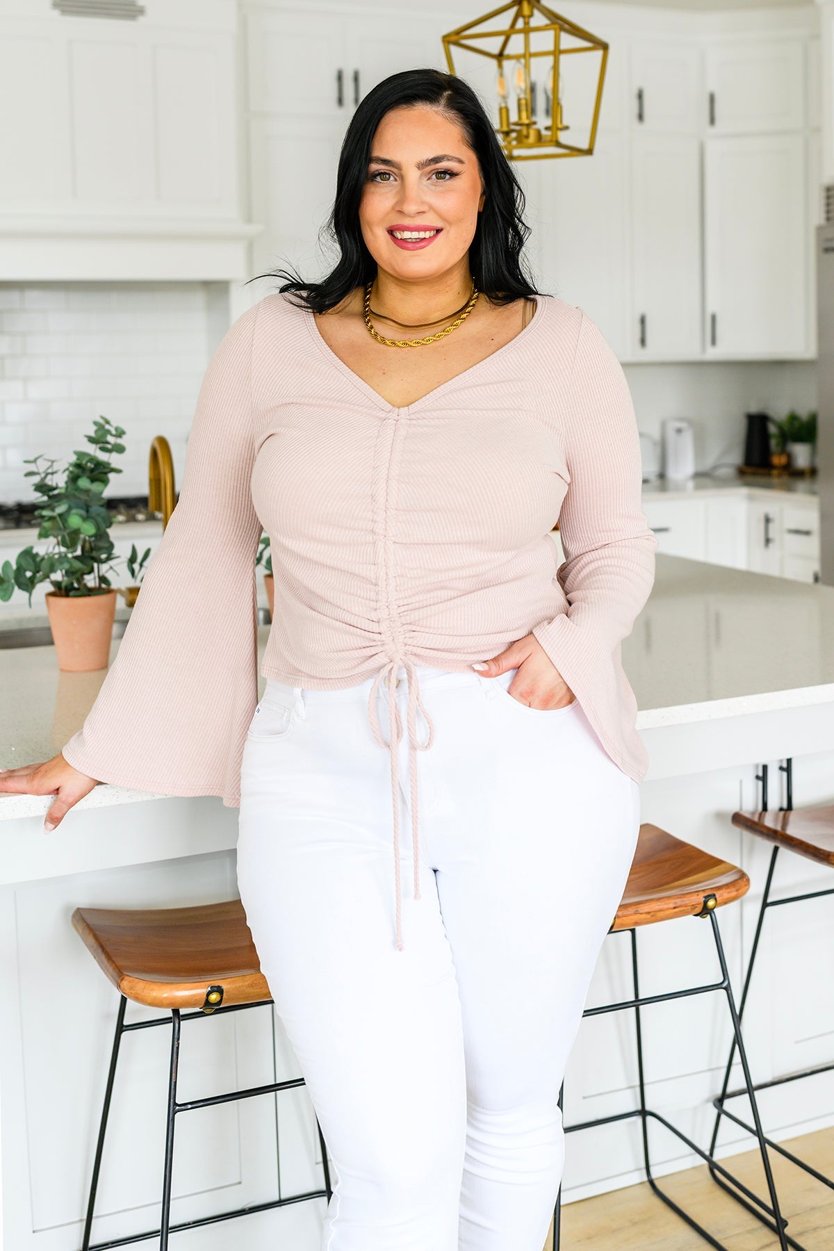 Giselle Gathered Front Blouse Light Pink 1XL