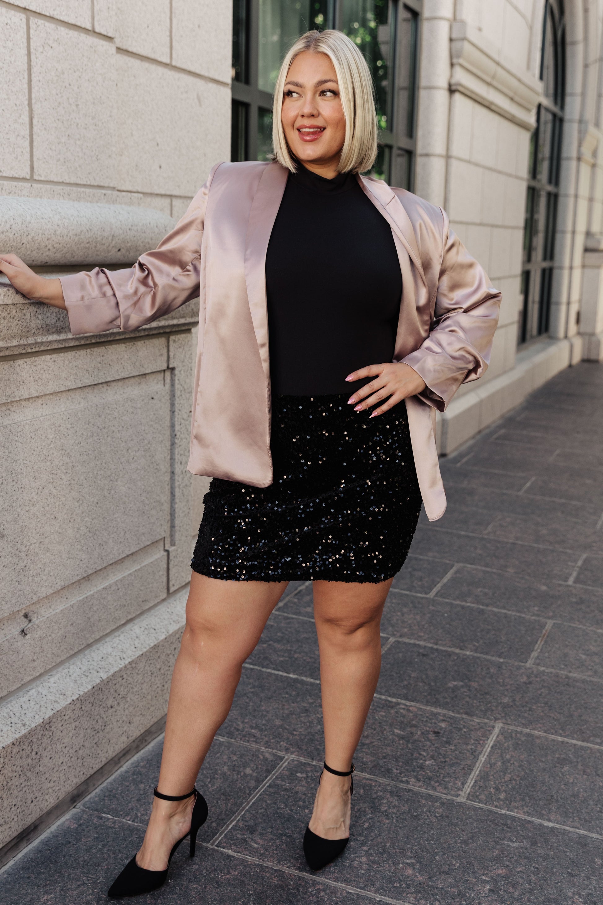 Pop The Bubbly Champagne Satin Blazer