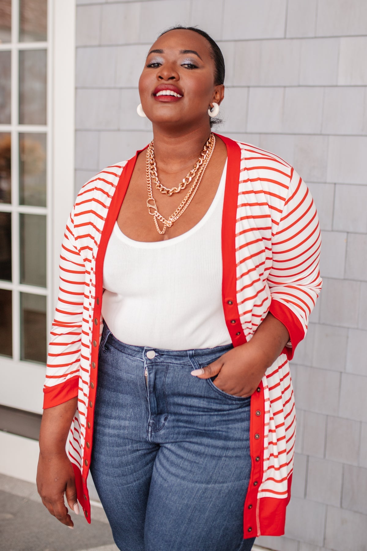 Can't Forget Striped Cardigan Red 1XL