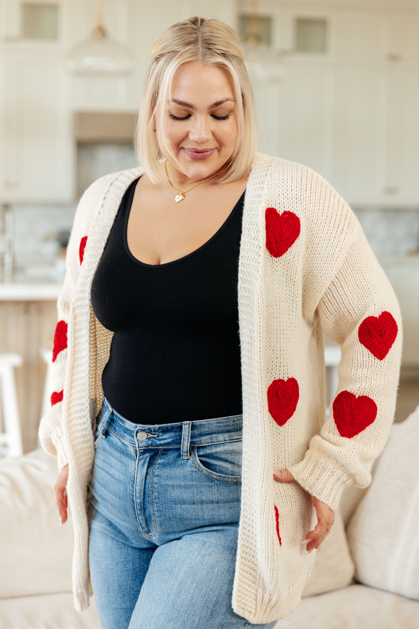 Nothing But Hearts Cardigan White 1XL