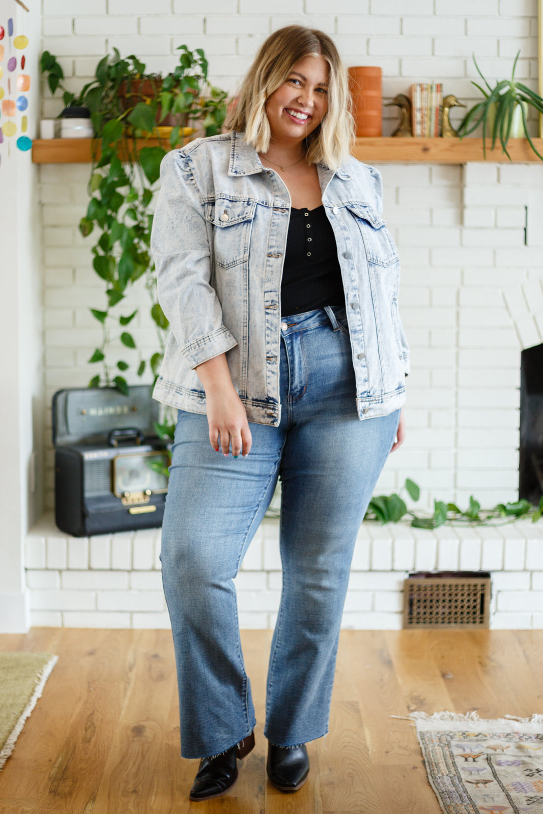 Tiffany Puff Sleeve Acid Wash Denim Jacket