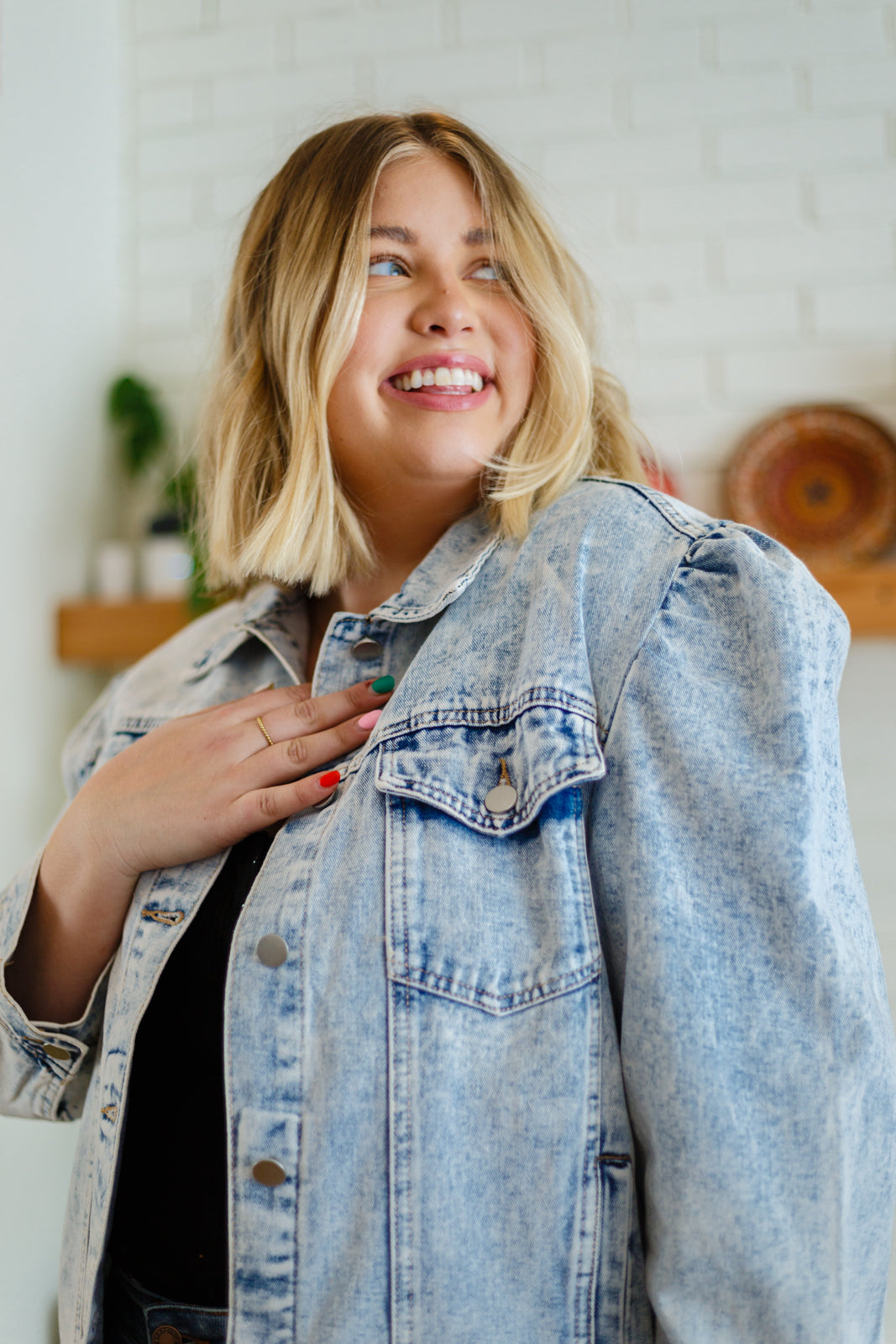 Tiffany Puff Sleeve Acid Wash Denim Jacket