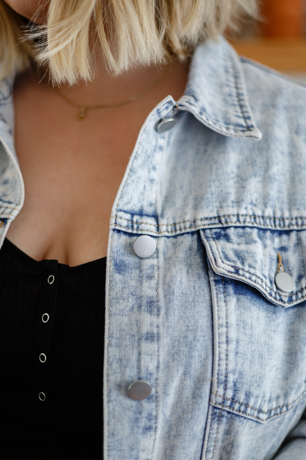 Tiffany Puff Sleeve Acid Wash Denim Jacket