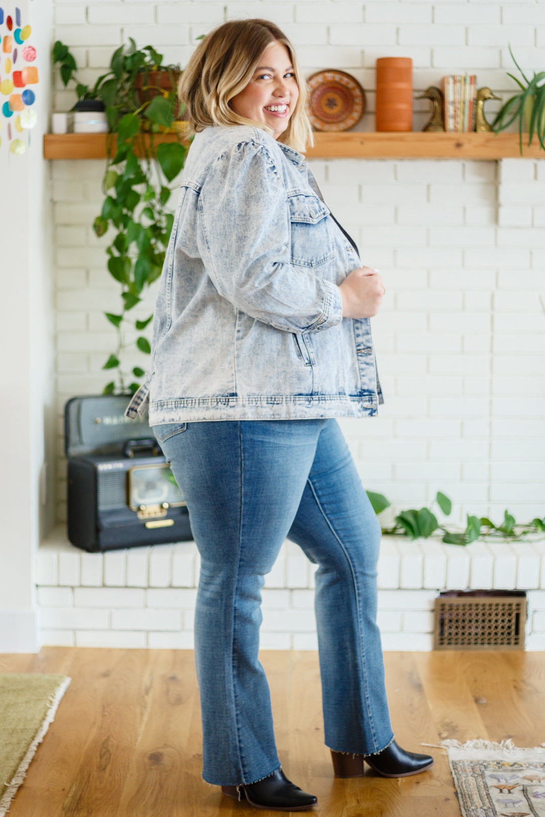 Tiffany Puff Sleeve Acid Wash Denim Jacket