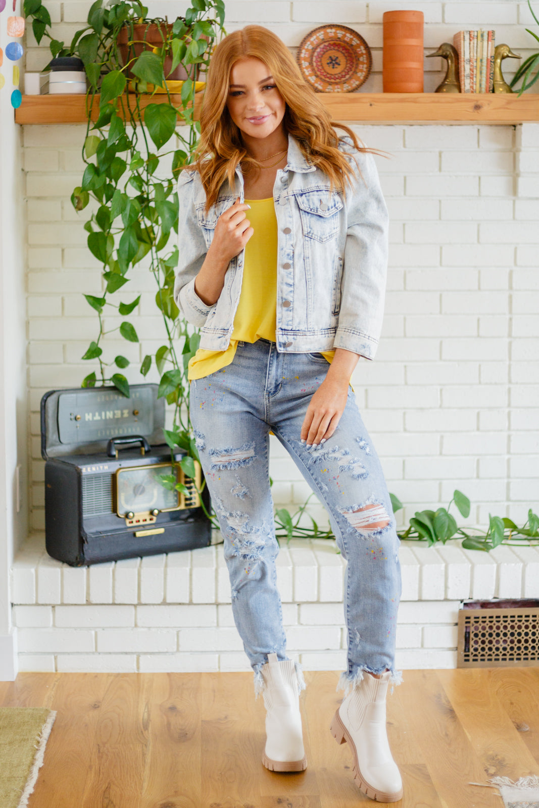 Tiffany Puff Sleeve Acid Wash Denim Jacket