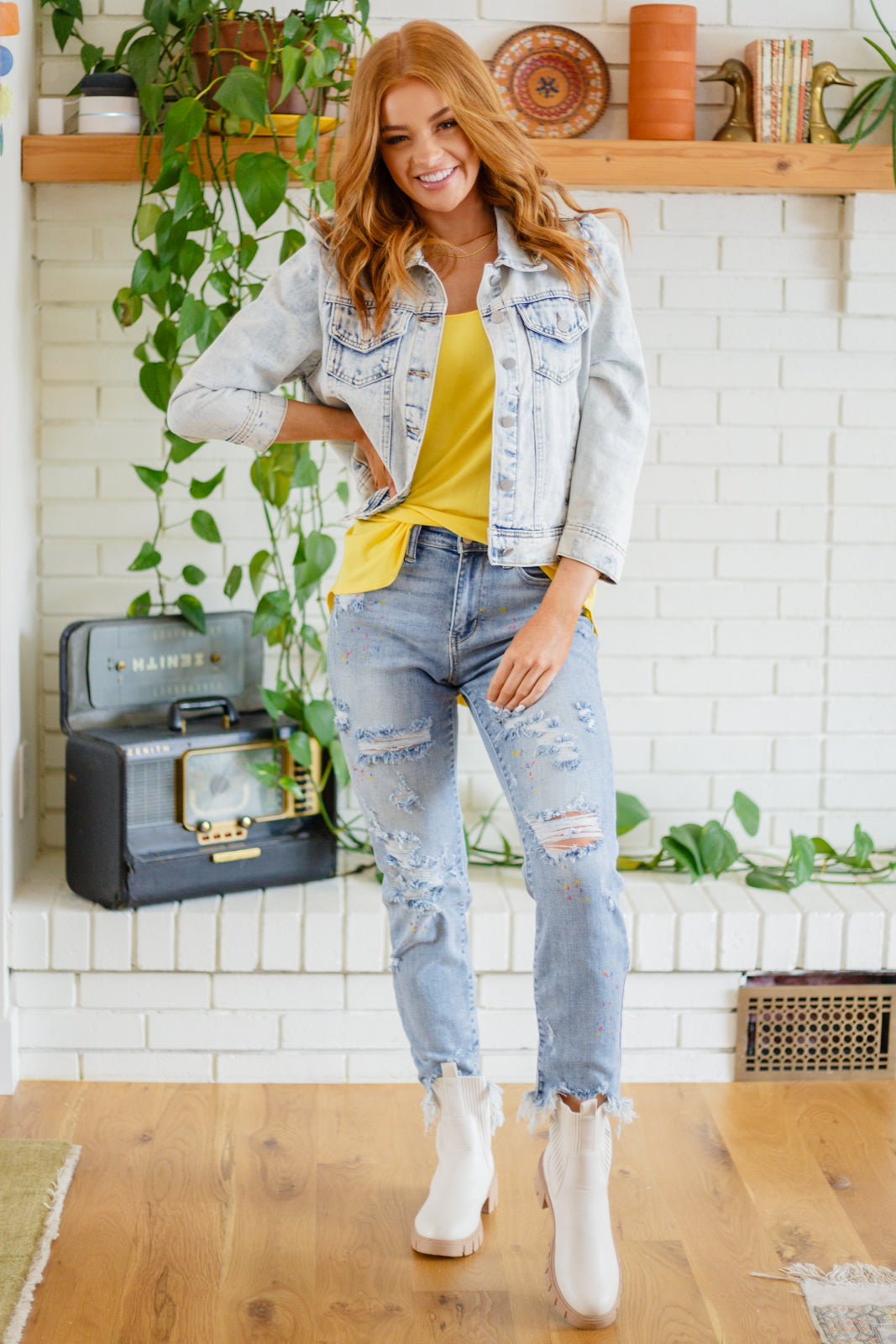 Tiffany Puff Sleeve Acid Wash Denim Jacket