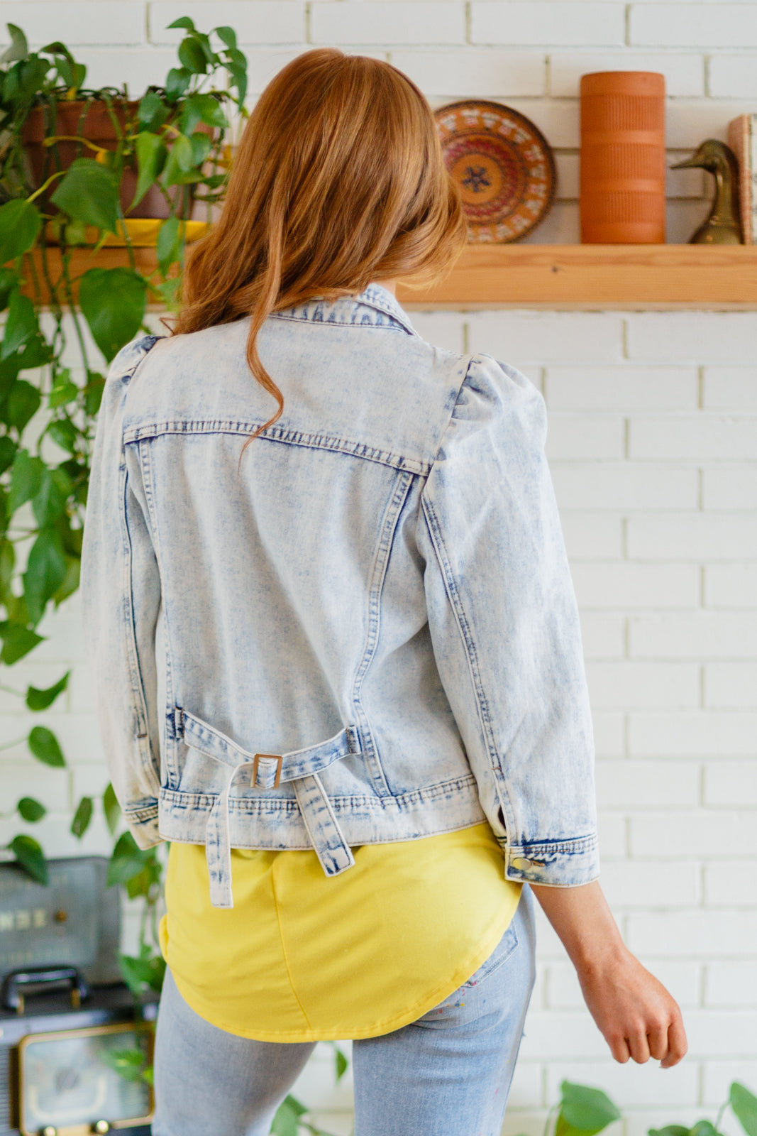 Tiffany Puff Sleeve Acid Wash Denim Jacket