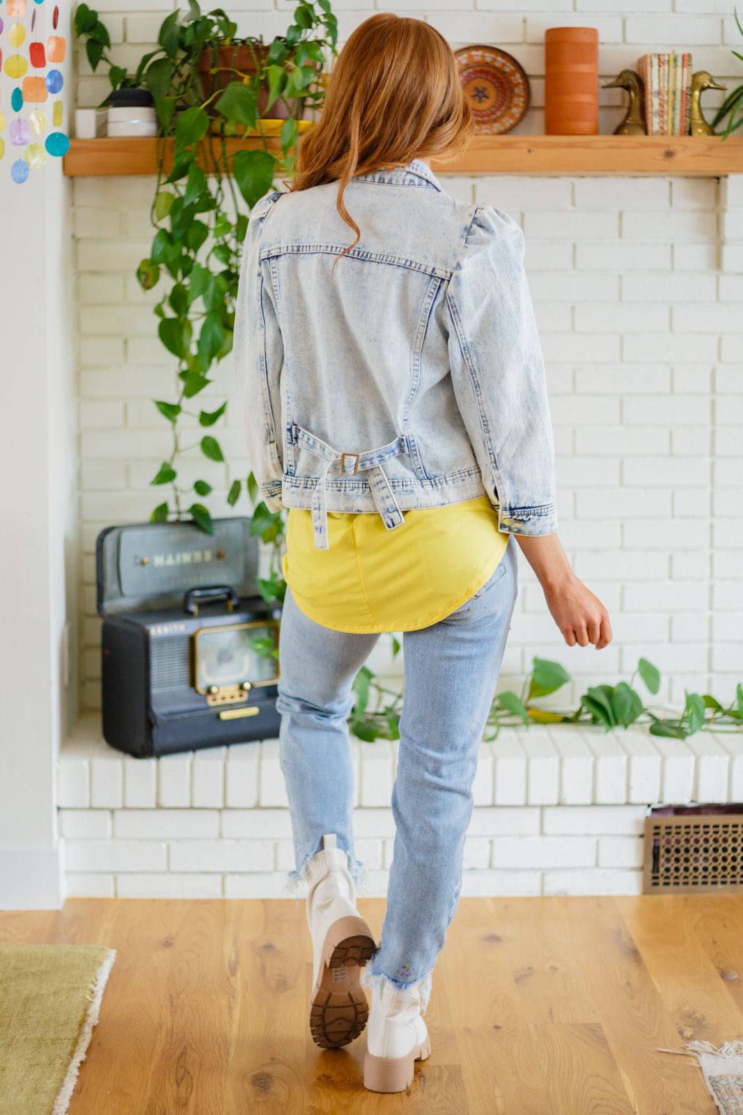 Tiffany Puff Sleeve Acid Wash Denim Jacket