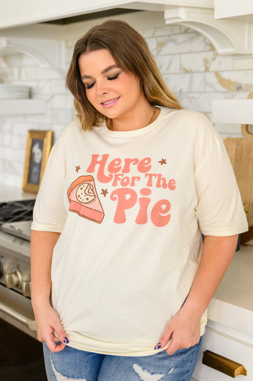 Here For The Pie Graphic Tee Cream 2XL