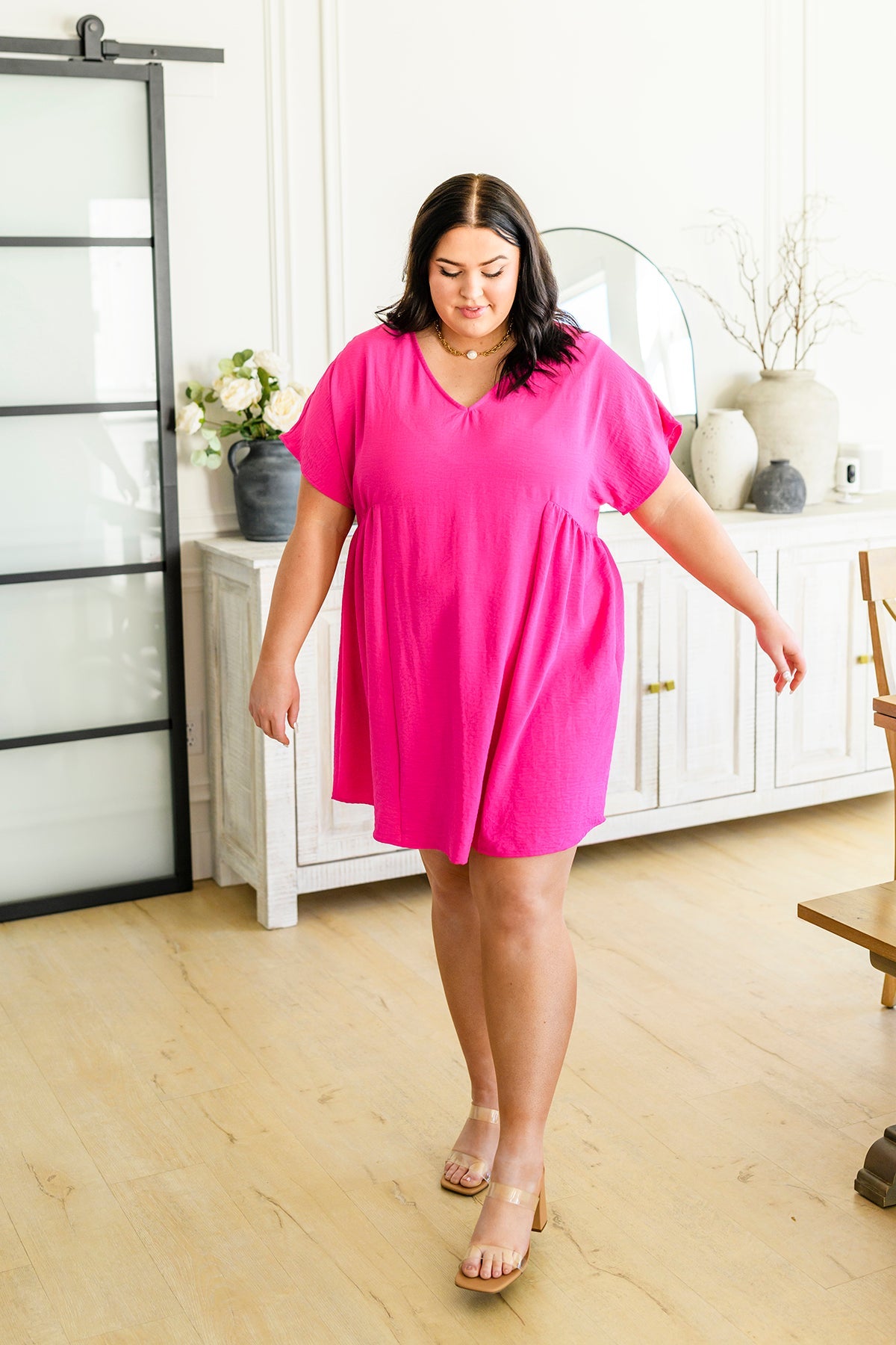 Here for a Moment V-Neck Dress Hot Pink 1XL