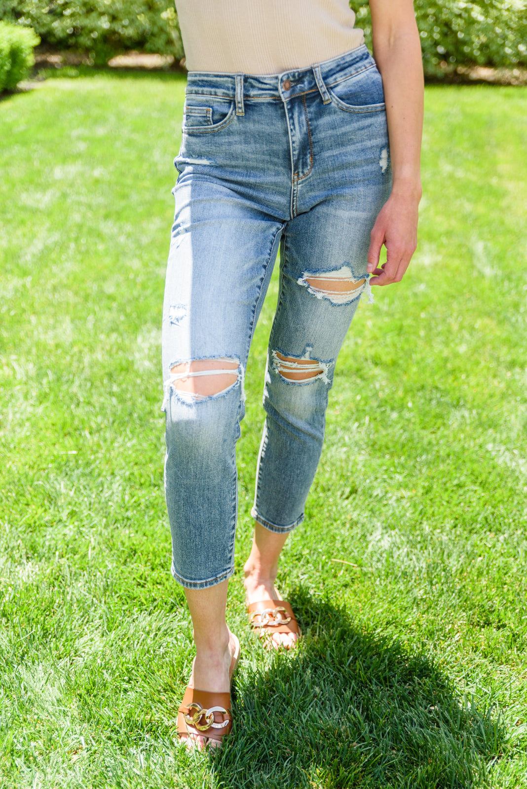 Judy Blue Annabelle High Rise Destroyed Slim Fit Jeans Medium Wash 0/24
