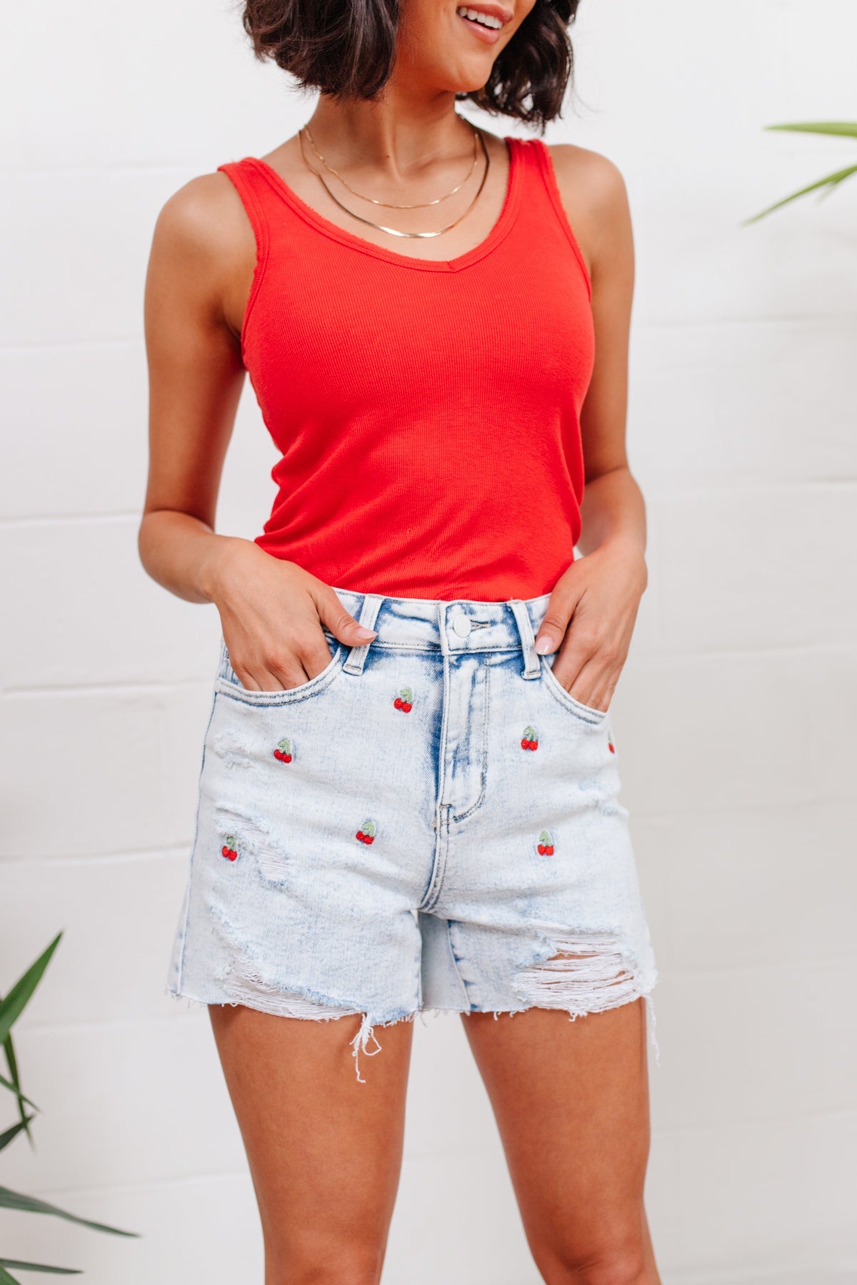 Judy Blue Hi-Waisted Cherry Acid Wash Cutoffs