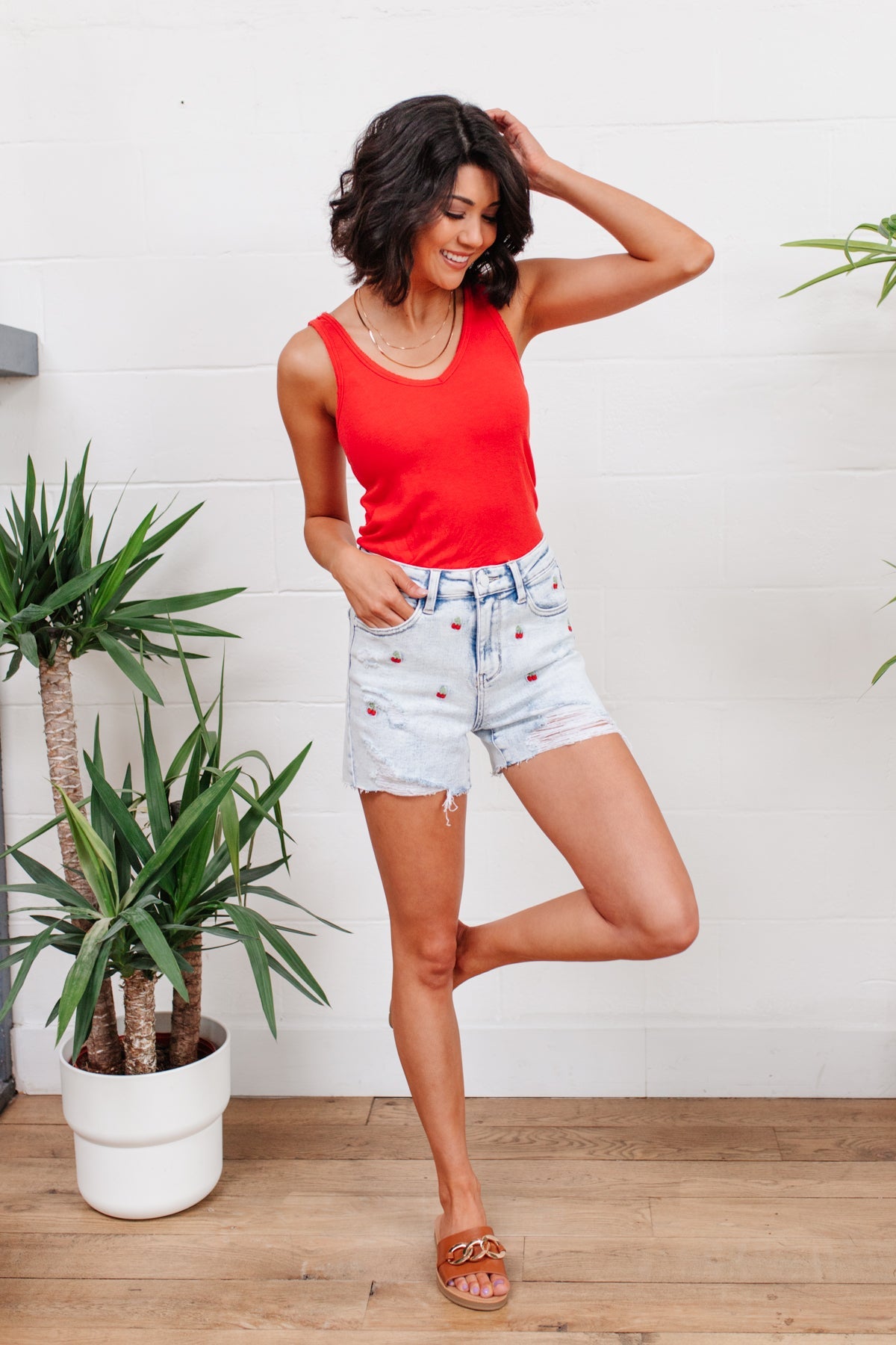 Judy Blue Hi-Waisted Cherry Acid Wash Cutoffs