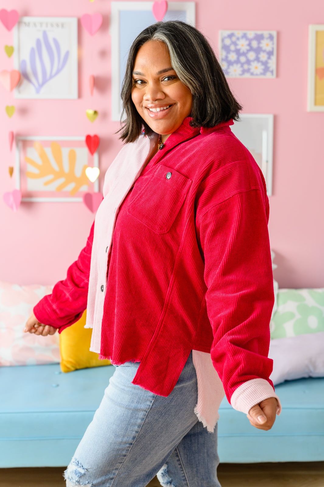 Love You Forever Corduroy Colorblock Shacket