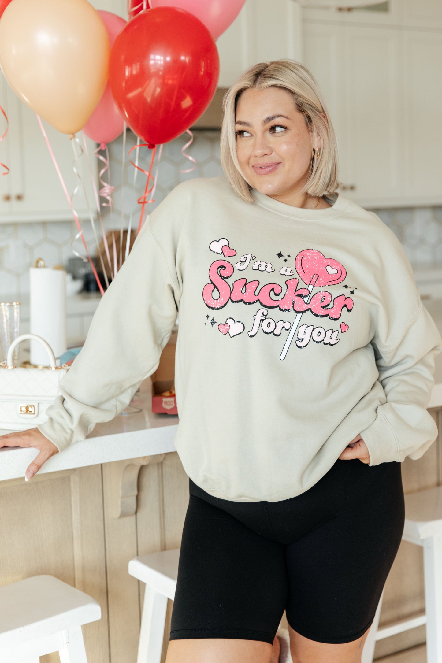 I'm A Sucker For You Valentine Pullover Graphic Sweatshirt Sand 2XL