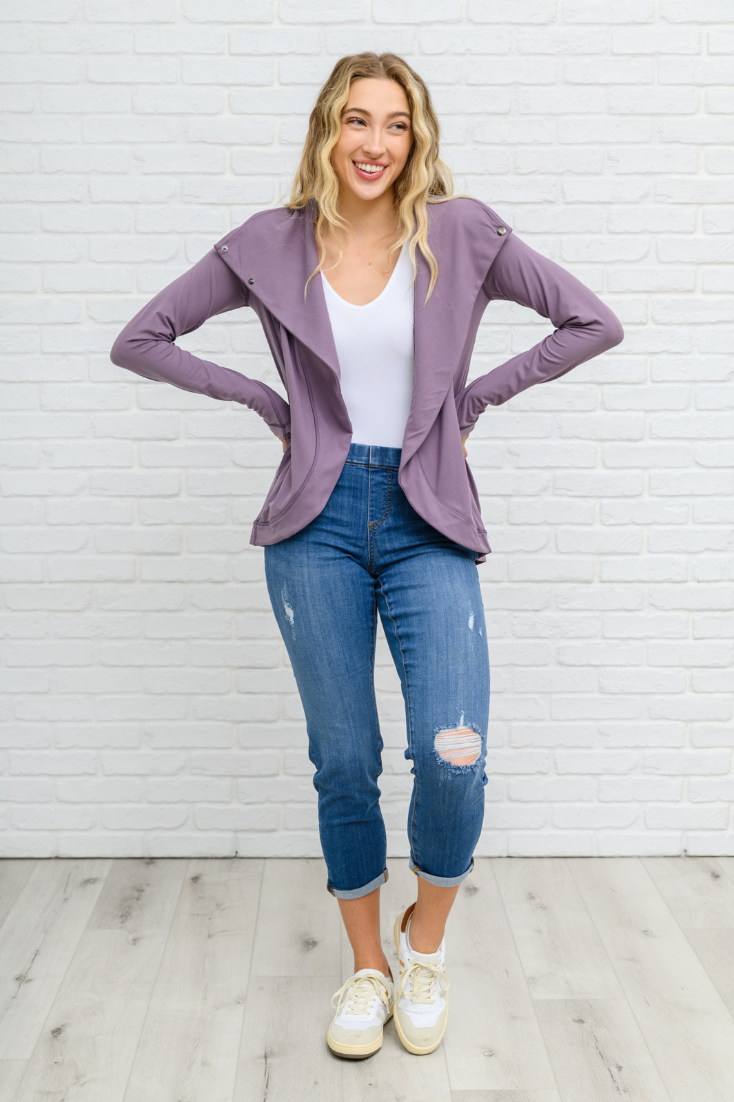 Sport a Look Asymmetric Cowl Neck Jacket In Mulberry