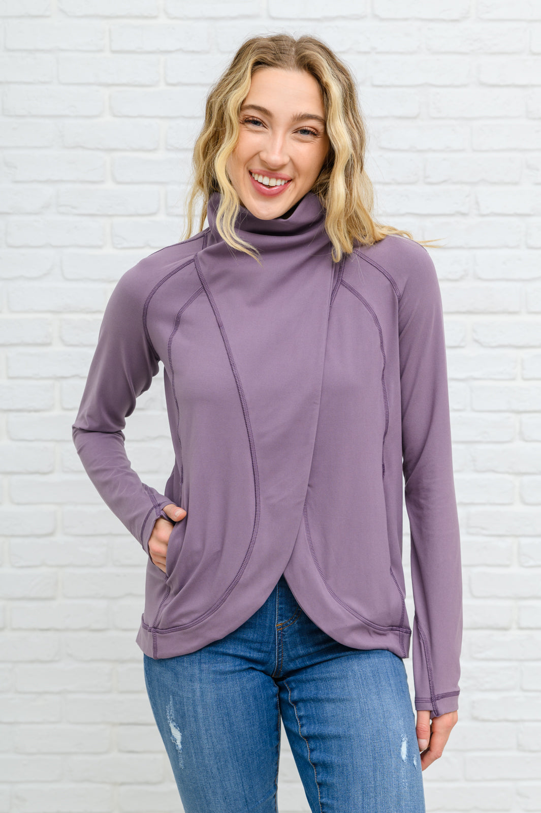 Sport a Look Asymmetric Cowl Neck Jacket In Mulberry