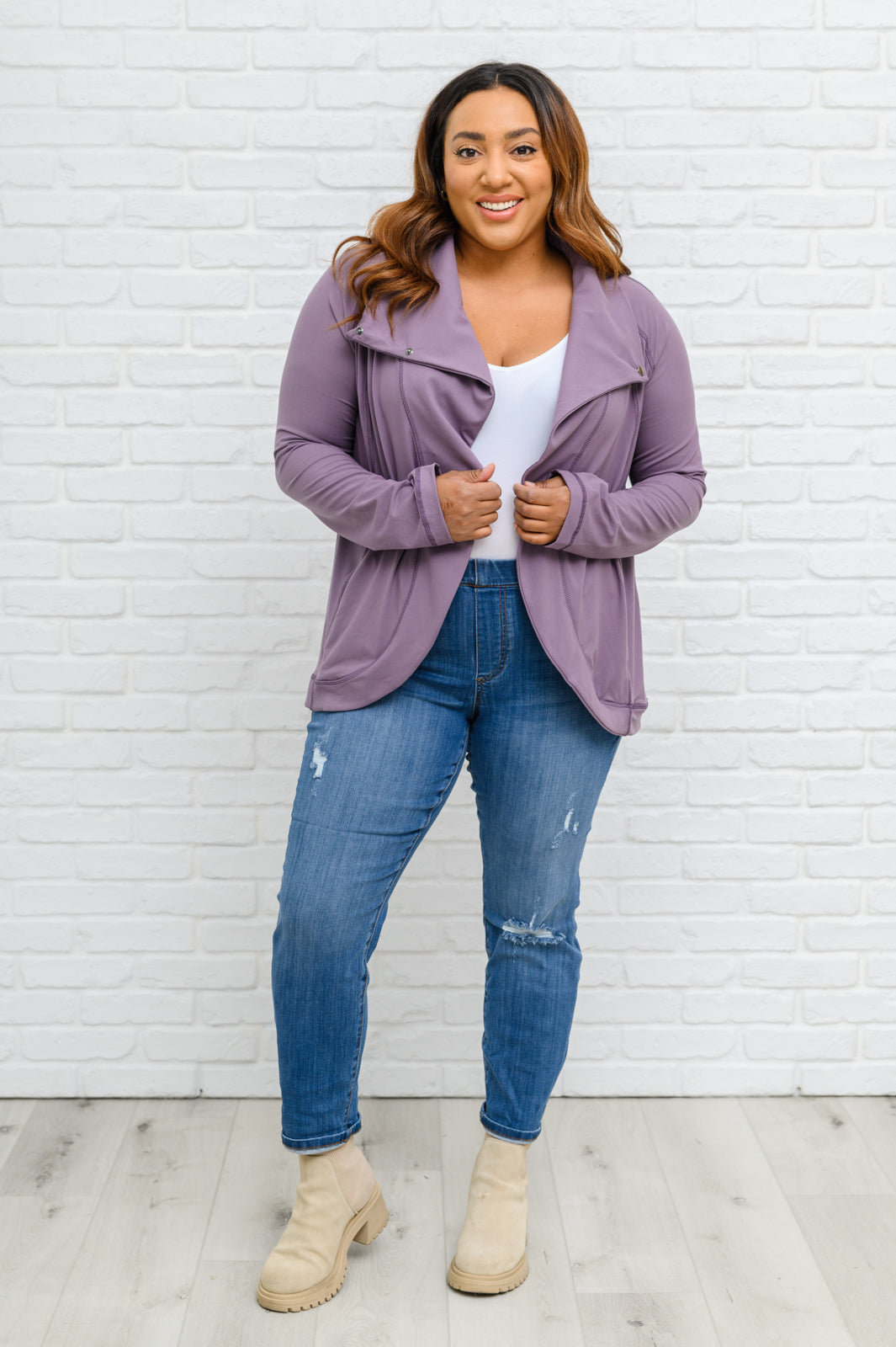 Sport a Look Asymmetric Cowl Neck Jacket In Mulberry