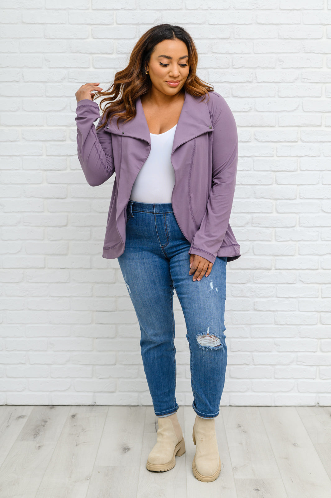 Sport a Look Asymmetric Cowl Neck Jacket In Mulberry