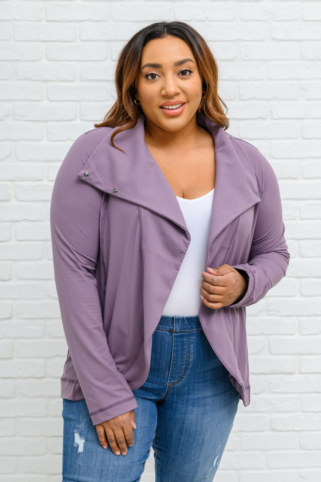 Sport a Look Asymmetric Cowl Neck Jacket In Mulberry Mulberry 1XL