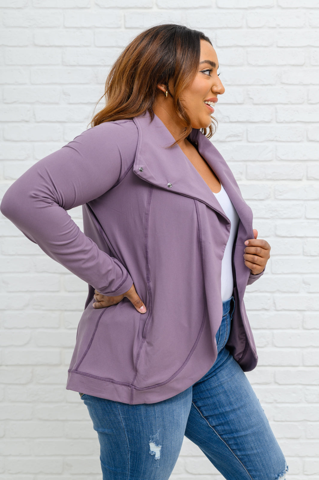 Sport a Look Asymmetric Cowl Neck Jacket In Mulberry