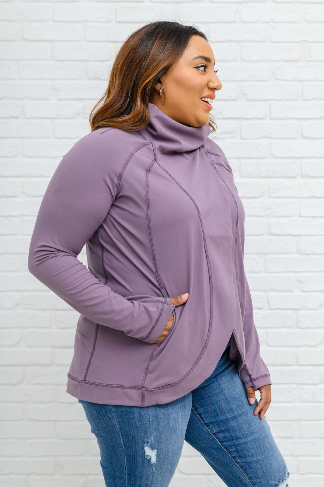 Sport a Look Asymmetric Cowl Neck Jacket In Mulberry