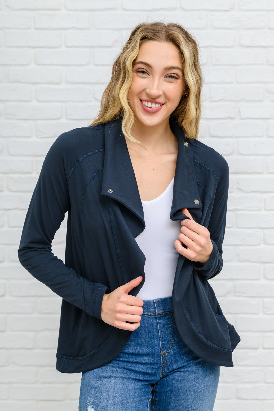 Sport a Look Asymmetric Cowl Neck Jacket In Navy Navy S