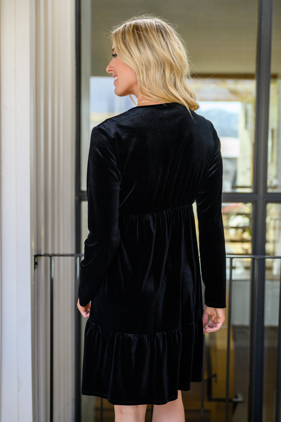 If You Please Black Velvet V-Neck Dress