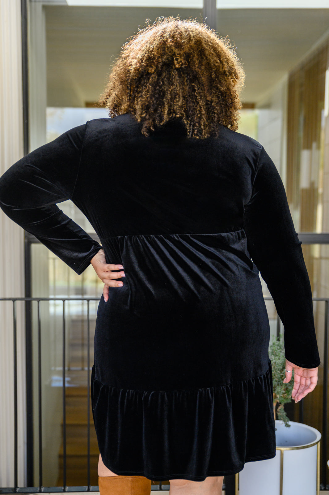 If You Please Black Velvet V-Neck Dress