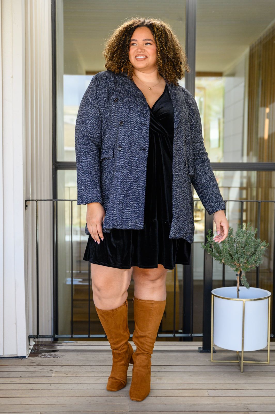 If You Please Black Velvet V-Neck Dress