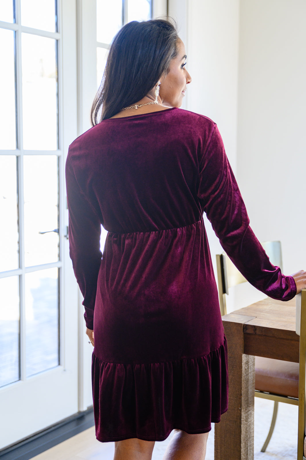 If You Please Velvet V-Neck Dress in Wine