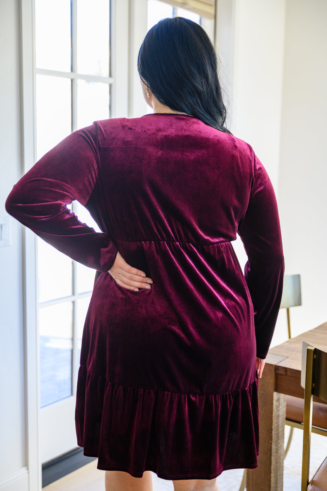 If You Please Velvet V-Neck Dress in Wine