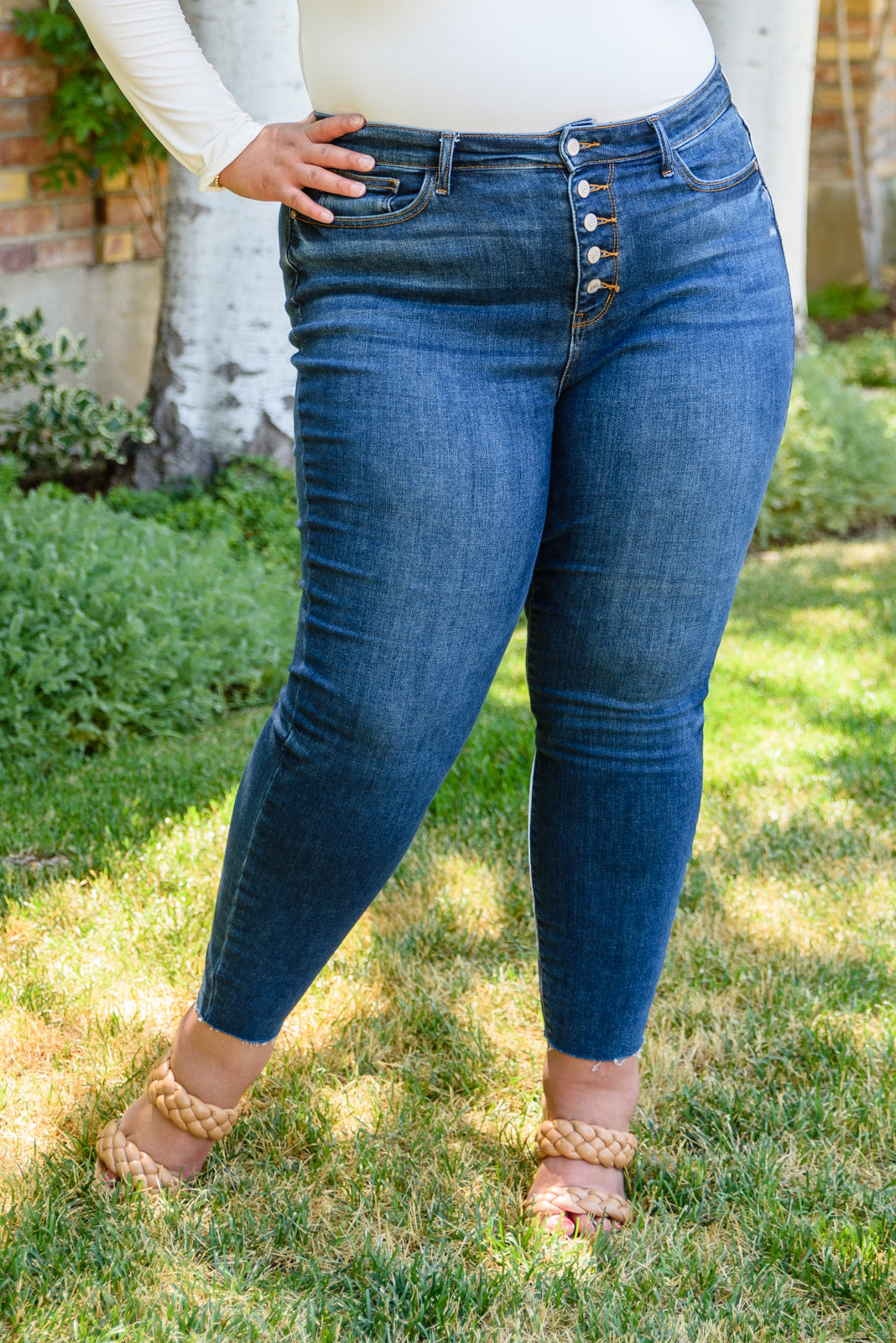 Judy Blue Hips Don't Lie Hi-Rise Button Fly Skinny Jeans Medium Wash 14W